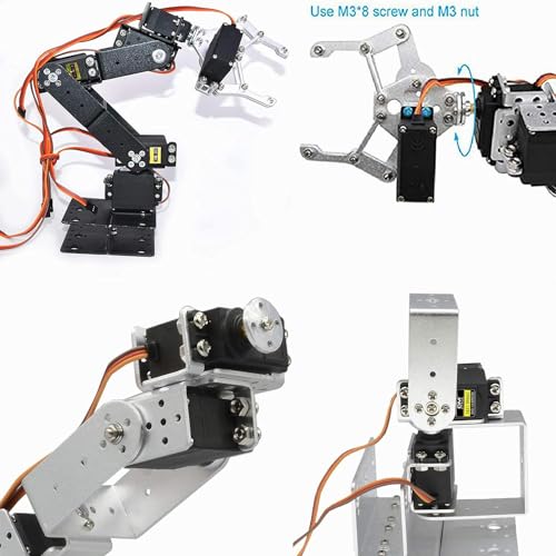 diymore Robotic Arm Kit Silver ROT3U 6DOF Aluminium Robot Arm Mechanical Robotic Clamp Claw Kits No Soldering Required (Unassembled Parts Without Servos) - Image 5