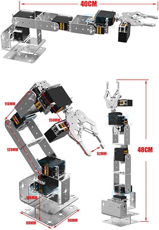 diymore Robotic Arm Kit Silver ROT3U 6DOF Aluminium Robot Arm Mechanical Robotic Clamp Claw Kits No Soldering Required (Unassembled Parts Without Servos) - Image 4