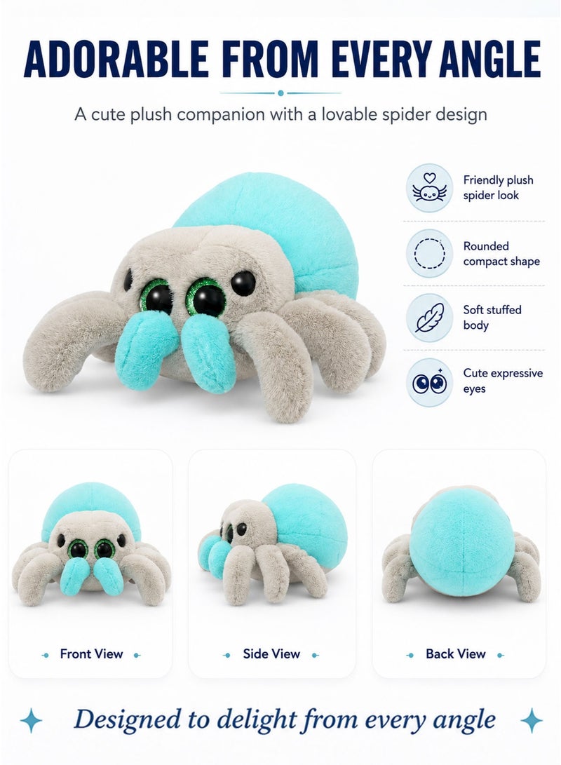 Wild Planet Orbys Jumping Spider Plush Toy, Soft Blue and Grey Stuffed Animal with Sparkling Expressive Eyes, Compact 18 × 18 × 10 cm Wildlife-Inspired Cuddle Companion for Imaginative Play, Storytelling, Nursery Display and Gifting, Suitable from 0+ Months - Image 4