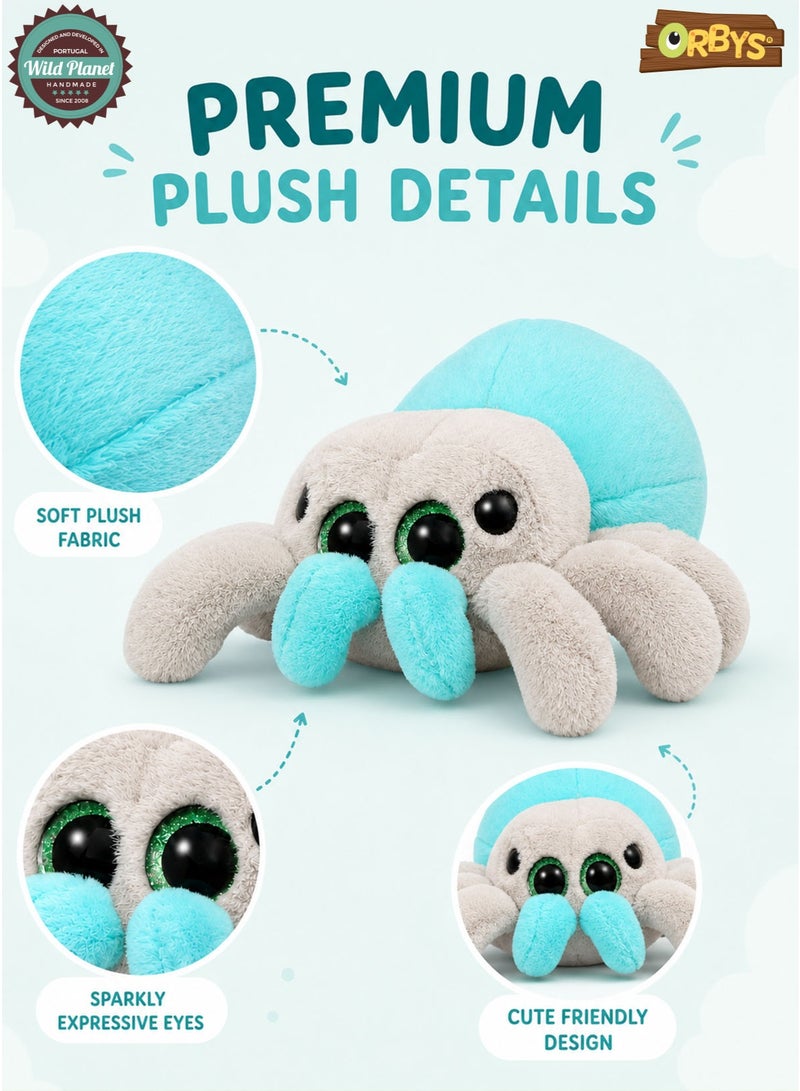 Wild Planet Orbys Jumping Spider Plush Toy, Soft Blue and Grey Stuffed Animal with Sparkling Expressive Eyes, Compact 18 × 18 × 10 cm Wildlife-Inspired Cuddle Companion for Imaginative Play, Storytelling, Nursery Display and Gifting, Suitable from 0+ Months - Image 5