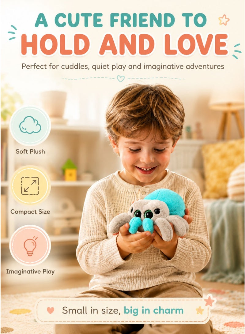 Wild Planet Orbys Jumping Spider Plush Toy, Soft Blue and Grey Stuffed Animal with Sparkling Expressive Eyes, Compact 18 × 18 × 10 cm Wildlife-Inspired Cuddle Companion for Imaginative Play, Storytelling, Nursery Display and Gifting, Suitable from 0+ Months - Image 3
