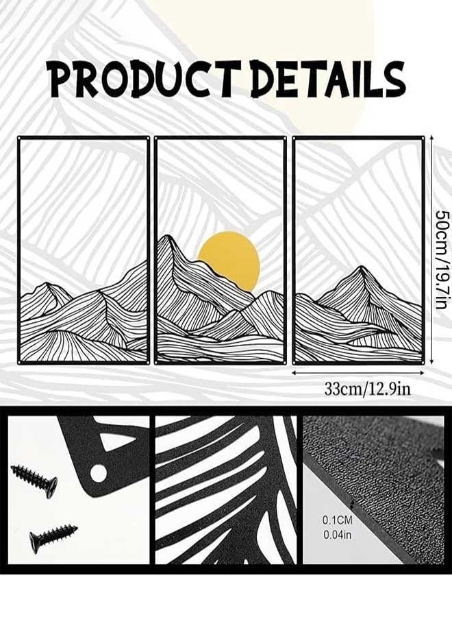 رَوَائِد فن جداري جبلي، ديكور حائط معدني بتصميم جبال وخط الشمس، باللون الأسود، زخارف منزلية تجريدية وبسيطة بطابع ريفي وطبيعي، مناسبة للحمام، غرفة المعيشة، وهدايا. - Image 5
