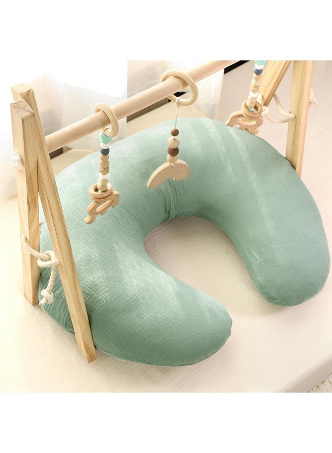 غطاء وسادة الرضاعة من Hooyax Muslin، قطعتان، أغطية رضاعة ناعمة وجيدة التهوية، غطاء وسادة رضاعة لطيف للأطفال الذكور والإناث (أخضر ورمادي) - Image 4