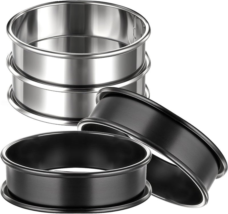 oruola 4pcs Cooking Rings,Set of 4 Crumpet Rings,Stainless Steel Tart Rings for Baking,Round Metal Cooking Pastry Rings,Cookie Rings for Baking,3.12 Inch Round Egg Rings(Black, Silver) - Image 1