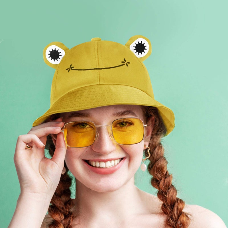 SAOROPEB Frog Hat for Adult Teens, Cute Bucket Hat, Cotton Funny Fisherman Men Women Yellow - Image 4