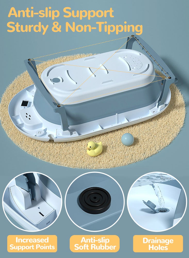 بيرفيي حوض الاستحمام القابل للطي للرضع، حوض الاستحمام القابل للطي للطفل، حوض الاستحمام للرضع مع وسادة ناعمة وميزان حرارة لاستشعار درجة الحرارة، وحوض الاستحمام للأطفال - Image 3