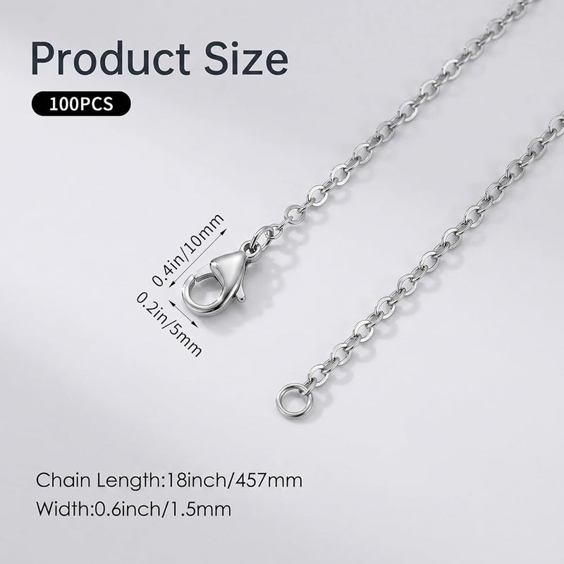 AojSup 100 Pcs Necklace Chain Bulk for Jewelry Making, Stainless Steel Necklace Chains Silver Cable Chain 19.7 Inch, Thin Necklaces Chains for DIY Pendant Choker Anklet Crafting, Tarnish Resistant Unisex - Image 2