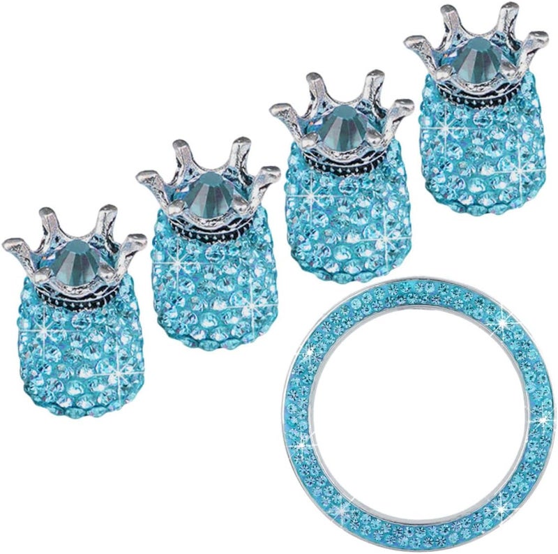 FAVOMOTO 15pcs Rhinestone Car Start Key Ignition Button Tire Valve Stem Caps Set Sparkling Accessories for Car Interior Easy to Install - Image 2