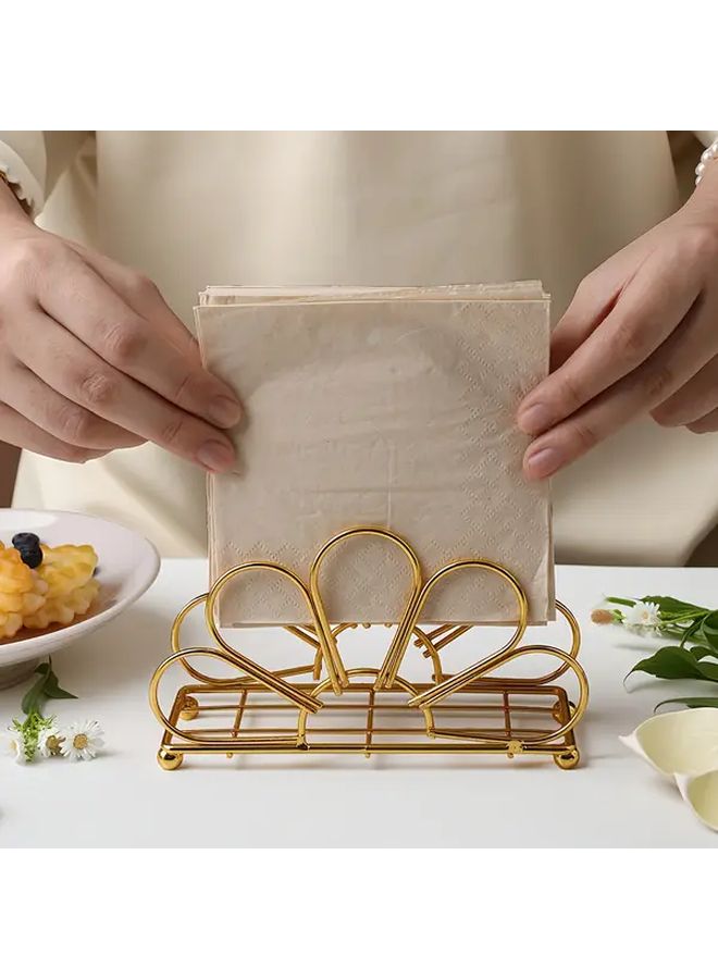 حامل مناديل معدني ذهبي مزهر صندوق مناديل مربع للطعام مطبخ حفلة - Image 3