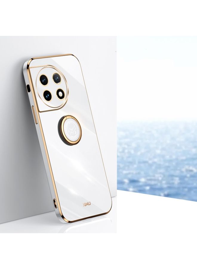 HuHa Case Cover For For OnePlus Ace 2 XINLI Straight Edge 6D Electroplate TPU Phone Case with Ring Holder(White)