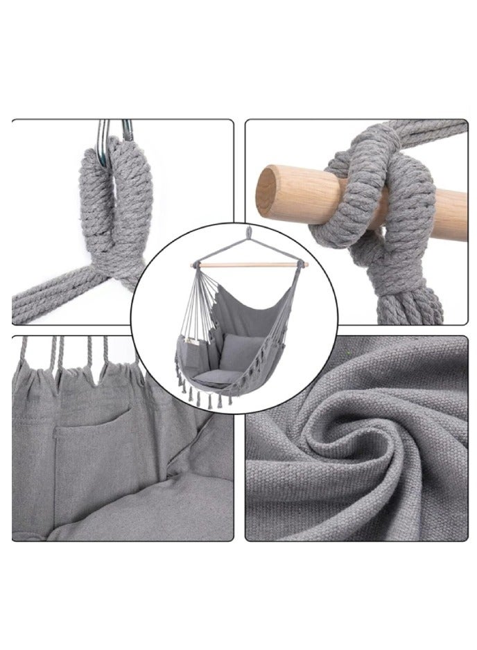 سي آند سي هوم كرسي أرجوحة بوهيمي معلق، متين وآمن للاستخدام الداخلي والخارجي، لتزيين غرفة النوم، سهل التجميع، كرسي متأرجح مريح مع وسادة - Image 5