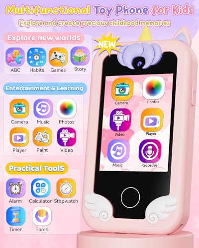 KOKODI Kids Smart Phone Toys Birthday Gifts Unicorn Toddler Play Phone for Girls 310 Touchscreen HD Dual Camera Cell Phones for Kids Travel Toys Preschool Learning Toy for Kid with 8GB SD Card - Image 5
