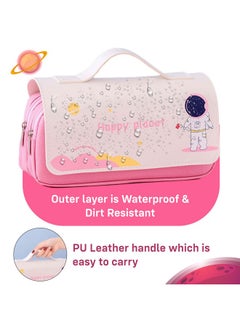 Party Propz Party Propz Polyester Space Pencil Pouch for Kids Pink Pencil Case Space Theme Astronaut Pencil Pouch Planet Theme Pencil Case for School Kids School Pouch for Boys Girls Large Two Compartment Pouch  - Image 3