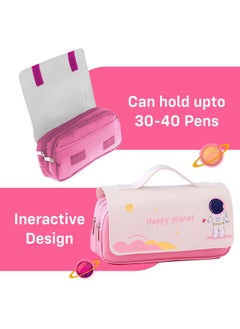 Party Propz Party Propz Polyester Space Pencil Pouch for Kids Pink Pencil Case Space Theme Astronaut Pencil Pouch Planet Theme Pencil Case for School Kids School Pouch for Boys Girls Large Two Compartment Pouch  - Image 4