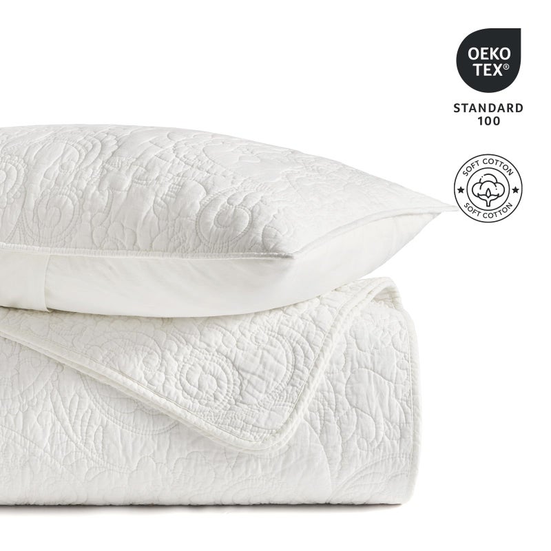 EVERGRACEHOME EVERGRACE 100% Cotton Paisley Quilt Set, Queen Size 3 Piece Set â€“ Prewashed Lightweight Bedspread with 2 Shams, Soft & Breathable Matelasse Coverlet for All-Season Comfort, Bright White - Image 4