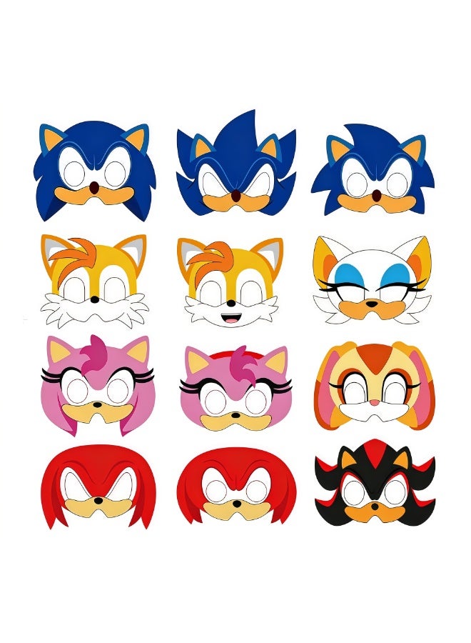 Sonic Paper Masks for Kids Party – 12pcs Speed Hero Masks for Birthday Party Favors Dress-Up Photo Booth Props Classroom Events & Cartoon-Themed Celebrations for Sonic Party Decorations - Image 1
