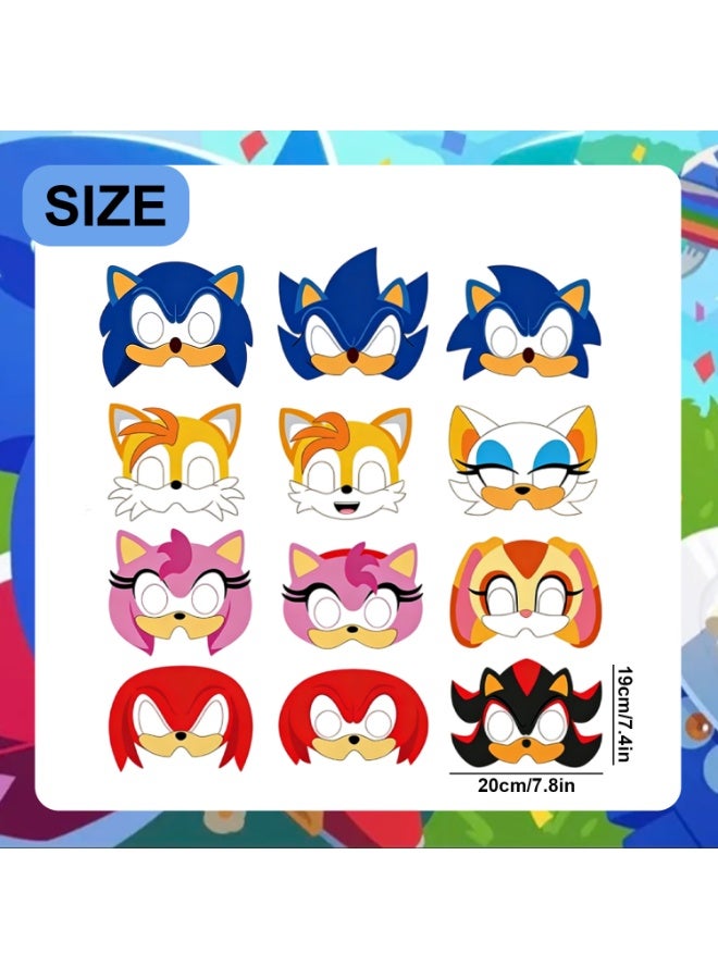 Sonic Paper Masks for Kids Party – 12pcs Speed Hero Masks for Birthday Party Favors Dress-Up Photo Booth Props Classroom Events & Cartoon-Themed Celebrations for Sonic Party Decorations - Image 3