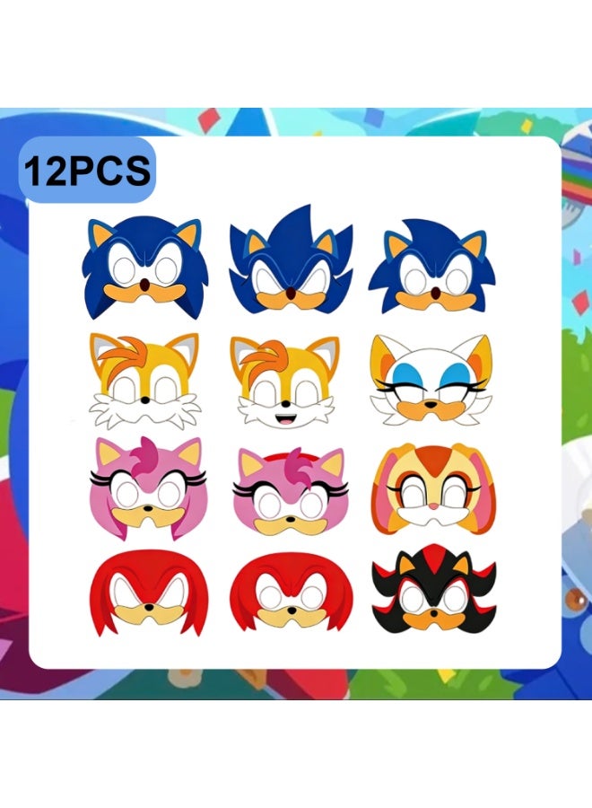 Sonic Paper Masks for Kids Party – 12pcs Speed Hero Masks for Birthday Party Favors Dress-Up Photo Booth Props Classroom Events & Cartoon-Themed Celebrations for Sonic Party Decorations - Image 2
