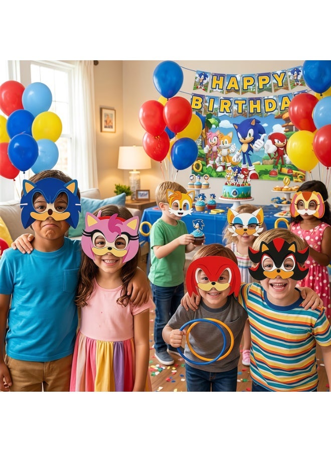 Sonic Paper Masks for Kids Party – 12pcs Speed Hero Masks for Birthday Party Favors Dress-Up Photo Booth Props Classroom Events & Cartoon-Themed Celebrations for Sonic Party Decorations - Image 4