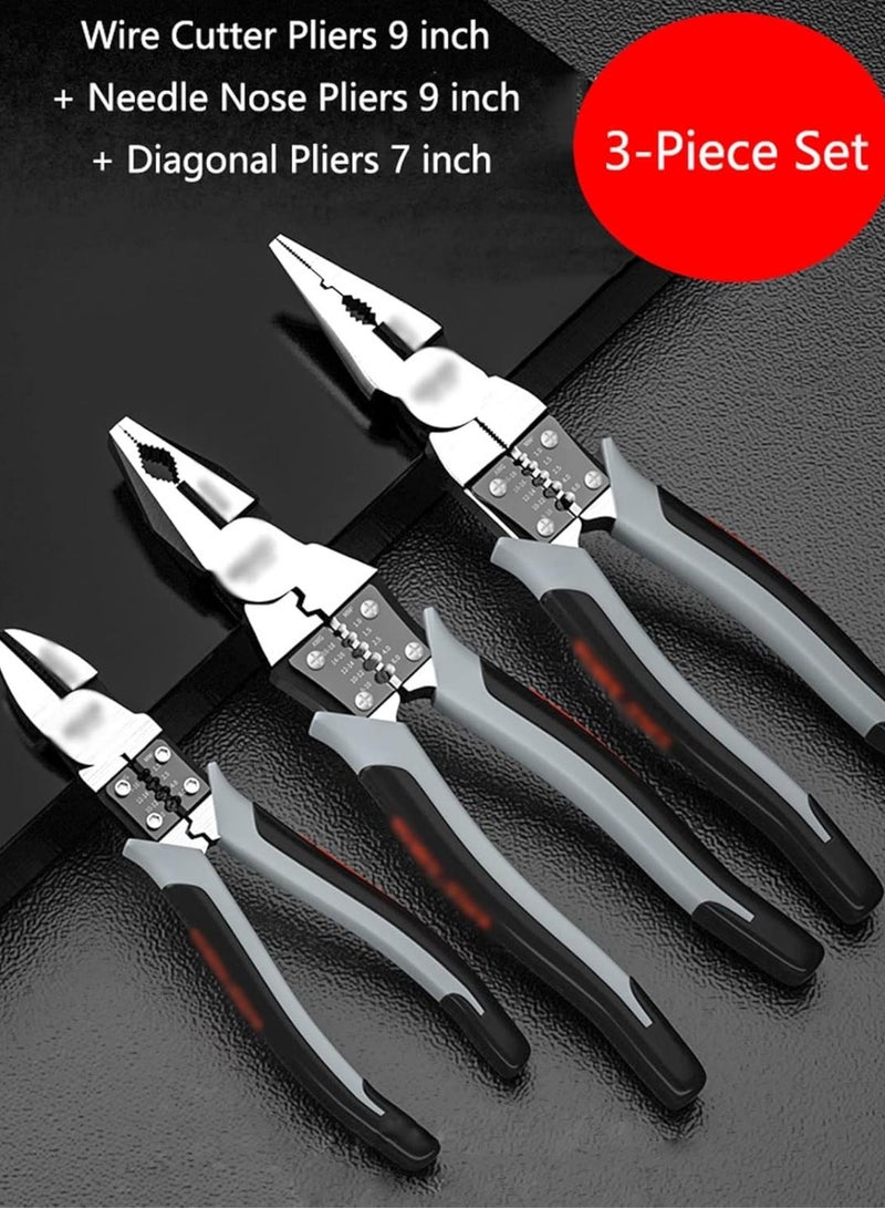 GGOOT Multifunctional Electrician Pliers,Multifunctional Universal Diagonal Pliers Needle Nose Pliers Hardware Tools Universal Wire Cutters Electrician (Color : 3-Piece Set) - Image 2