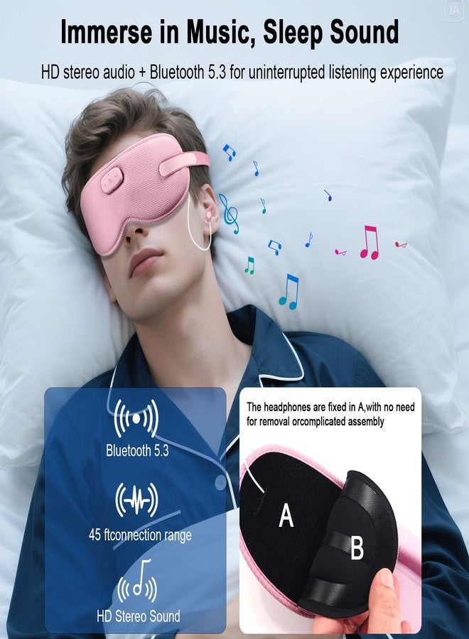 PEFUPEW 3D Sleep Mask with Bluetooth Headphones, Sleeping Earbuds with HD Mic, Sleep Eye Mask for Side, Zero Eye Pressure, Blackout Eye Mask for Sleep Travel, Elastic Band Eye Masks, for Men Women Gifts,Pink - Image 3
