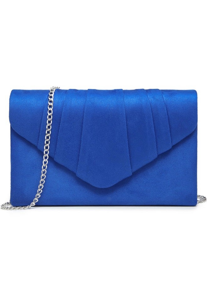 DASEIN Womens Evening Bag Velvety Pleated Envelope Clutch Handbag Wedding Party Bridal Purse (Blue) - Image 1