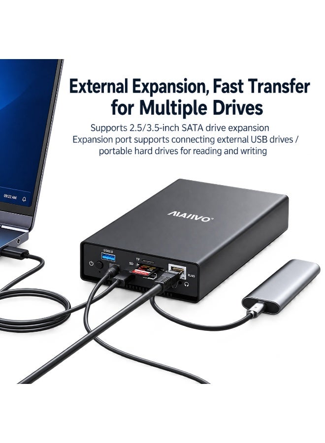 MAIWO 8-in-1 3.5" SATA HDD Enclosure & USB-C Expansion Dock, 10Gbps High-Speed Data Transfer, 4K@60Hz HDMI, Gigabit Ethernet, SD/TF Card Reader, External Hard Drive Support - Image 1