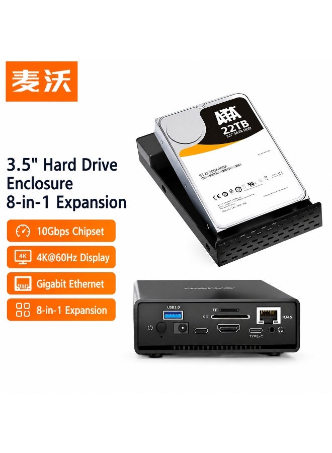 MAIWO 8-in-1 3.5" SATA HDD Enclosure & USB-C Expansion Dock, 10Gbps High-Speed Data Transfer, 4K@60Hz HDMI, Gigabit Ethernet, SD/TF Card Reader, External Hard Drive Support - Image 2