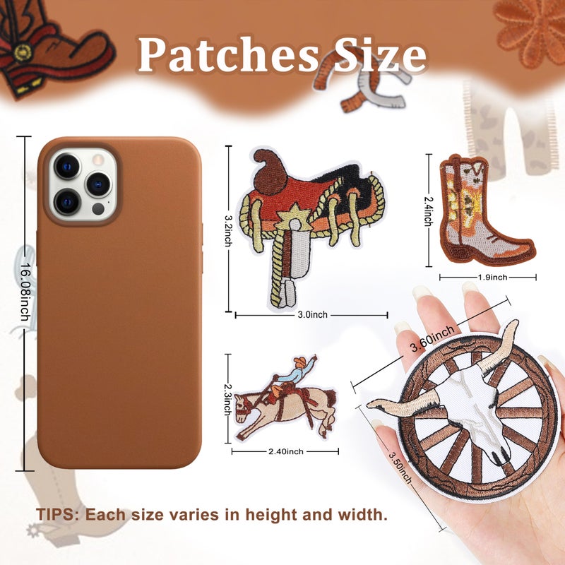 Meneng Western Embroidered Iron On Patches for Hats: Meneng 45Pcs Cowboy Sew On Applique Patches for Jackets Backpacks Clothing - Vintage Embroidery Patch for DIY Accessories - Image 3