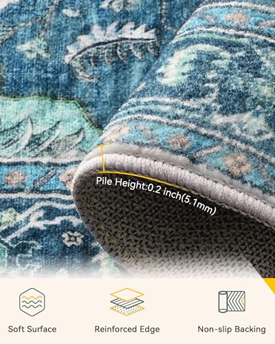 RELEANY Area Rugs 5'x7' Washable Non-Slip, Floral Vintage Distress Print Pattern Medallion Carpet for Living Room Bedroom Dining Room, Teal Green Lake Blue Turquoise - Image 5