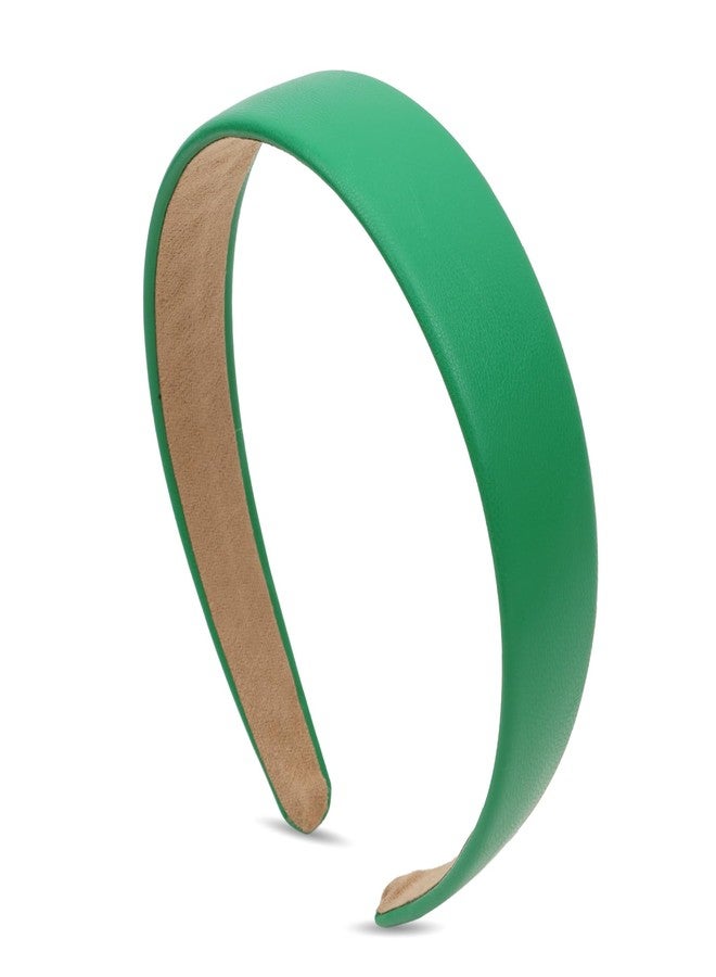 AMCAMI 1 Inch Green PU Leather Headband Plain Solid Head Band Wide Thick Headbands Non-slip Hair Accessories for Women Girls - Image 1