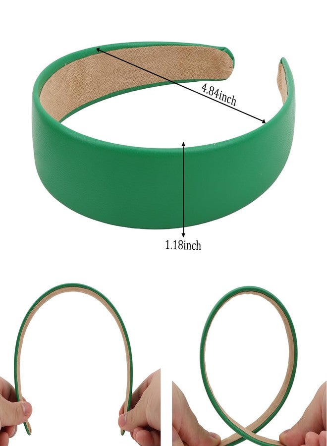 AMCAMI 1 Inch Green PU Leather Headband Plain Solid Head Band Wide Thick Headbands Non-slip Hair Accessories for Women Girls - Image 3