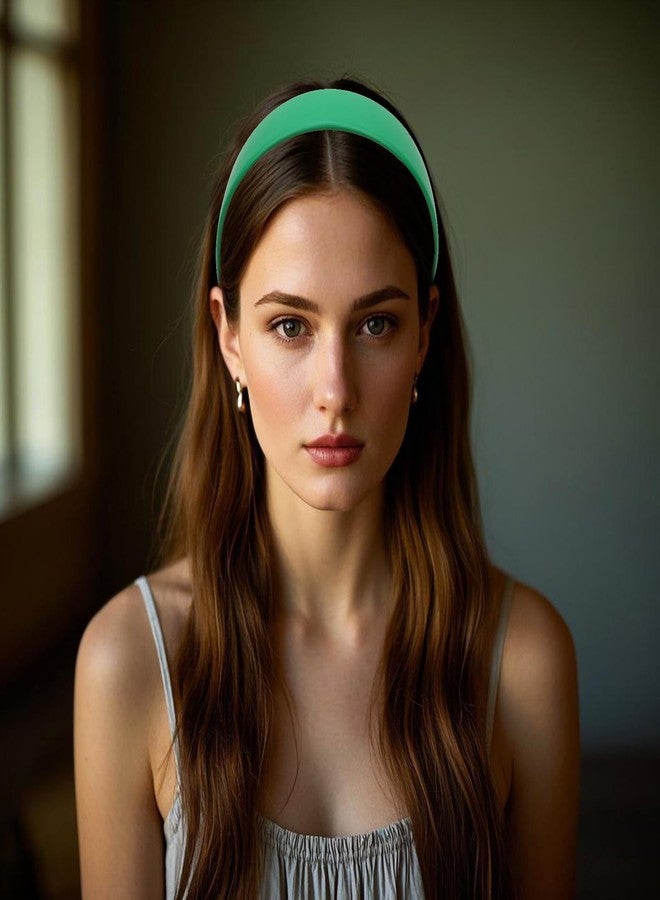 AMCAMI 1 Inch Green PU Leather Headband Plain Solid Head Band Wide Thick Headbands Non-slip Hair Accessories for Women Girls - Image 4