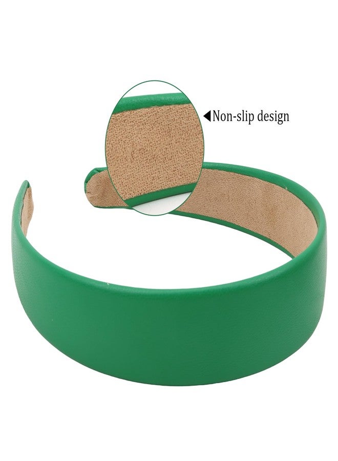 AMCAMI 1 Inch Green PU Leather Headband Plain Solid Head Band Wide Thick Headbands Non-slip Hair Accessories for Women Girls - Image 2