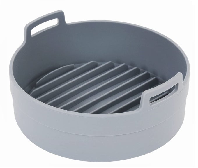 PREMIUM AIR FRYER SILICONE POT BOWL BASKET 3 TO 5 QT FOOD SAFE AIR FRYERS OVEN ACCESSORIES EASY TO CLEAN REPLACEMENT OF PARCHMENT LINERS 75 INCHES IN DIAMETER GRAY