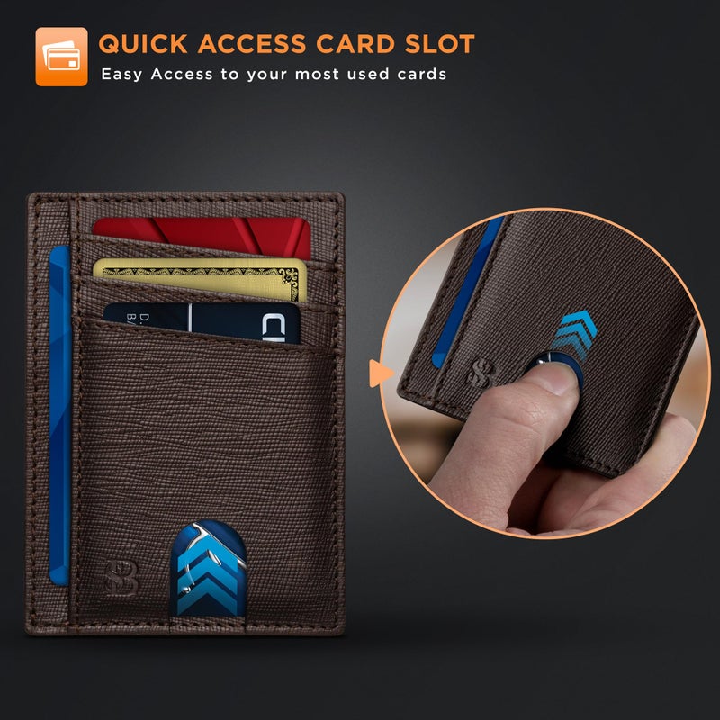 SERMAN BRANDS محفظة سERMAN BRANDS RFID المضادة للتداخل، نحيفة، بسيطة للرجال، لمحفظة الجيب الأمامية. حامل بطاقات رقيق. محافظ جلدية كاملة الحبة للرجال (كاليفورنيا ديزرت مافريك) - Image 5