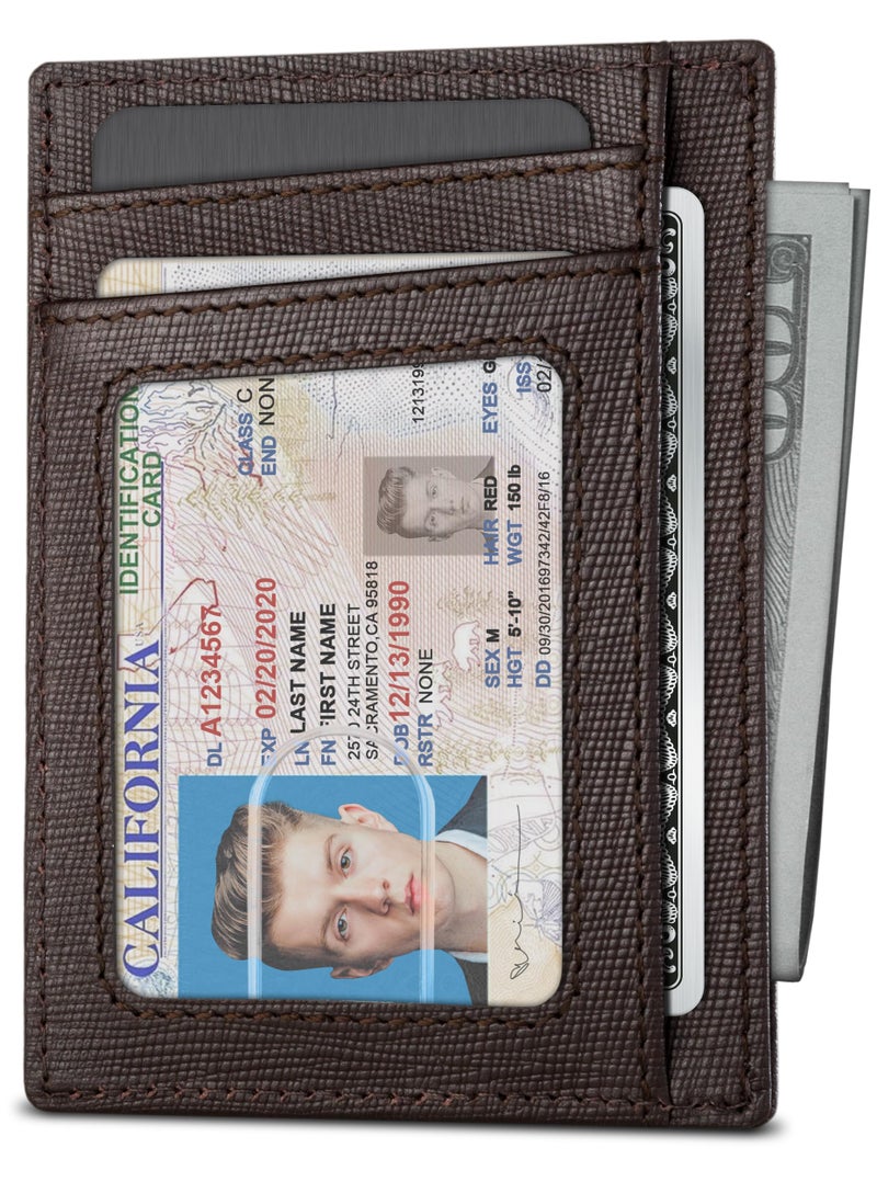 SERMAN BRANDS محفظة سERMAN BRANDS RFID المضادة للتداخل، نحيفة، بسيطة للرجال، لمحفظة الجيب الأمامية. حامل بطاقات رقيق. محافظ جلدية كاملة الحبة للرجال (كاليفورنيا ديزرت مافريك) - Image 2