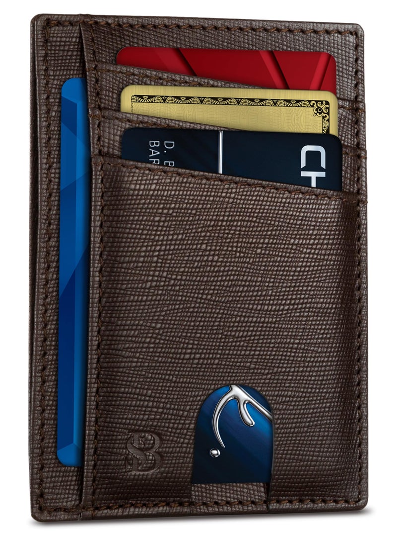 SERMAN BRANDS محفظة سERMAN BRANDS RFID المضادة للتداخل، نحيفة، بسيطة للرجال، لمحفظة الجيب الأمامية. حامل بطاقات رقيق. محافظ جلدية كاملة الحبة للرجال (كاليفورنيا ديزرت مافريك) - Image 1