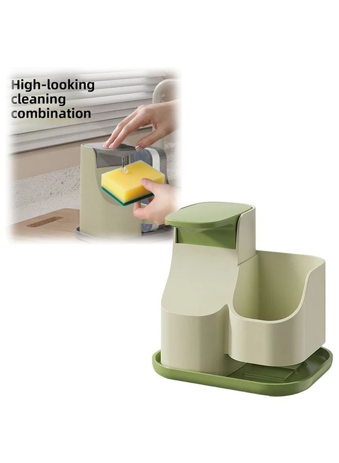 Green Large Capacity Refillable Push Type Kitchen Dish Soap Dispenser With Storage Rack - Image 1