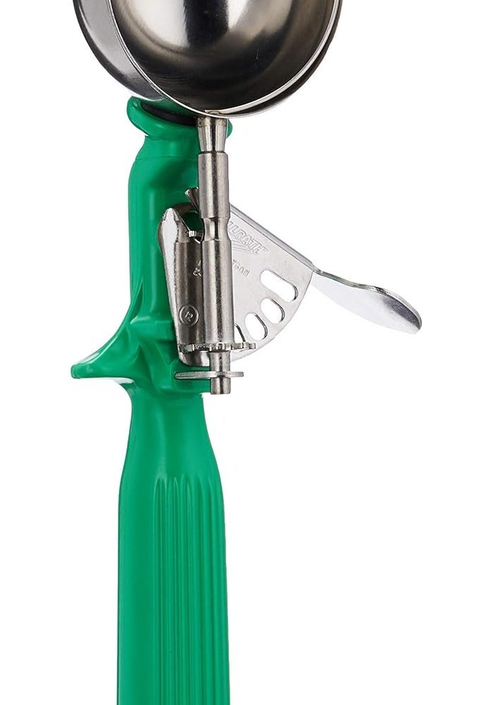Vollrath 2-2/3 oz Stainless Steel Disher with Green Handle - Size 12 - Image 1