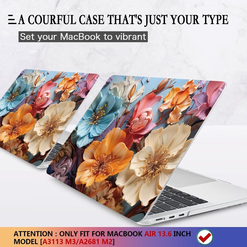 Cissook For Macbook Air M2 M3 13.6 Inch Case 2022 2023 2024 Release  Flower Hard Shell Case With Keyboard Cover + Otg Adapter For Macbook Air A3113 M3 / A2681 M2 Case With Touch Id 2022-2024 - Image 3