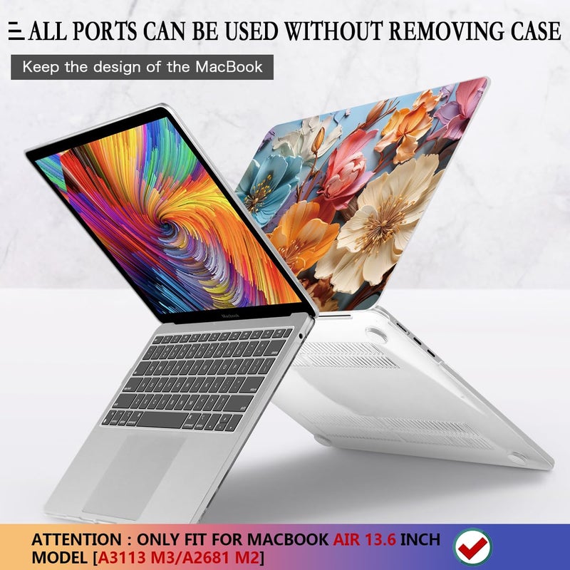 Cissook For Macbook Air M2 M3 13.6 Inch Case 2022 2023 2024 Release  Flower Hard Shell Case With Keyboard Cover + Otg Adapter For Macbook Air A3113 M3 / A2681 M2 Case With Touch Id 2022-2024 - Image 5