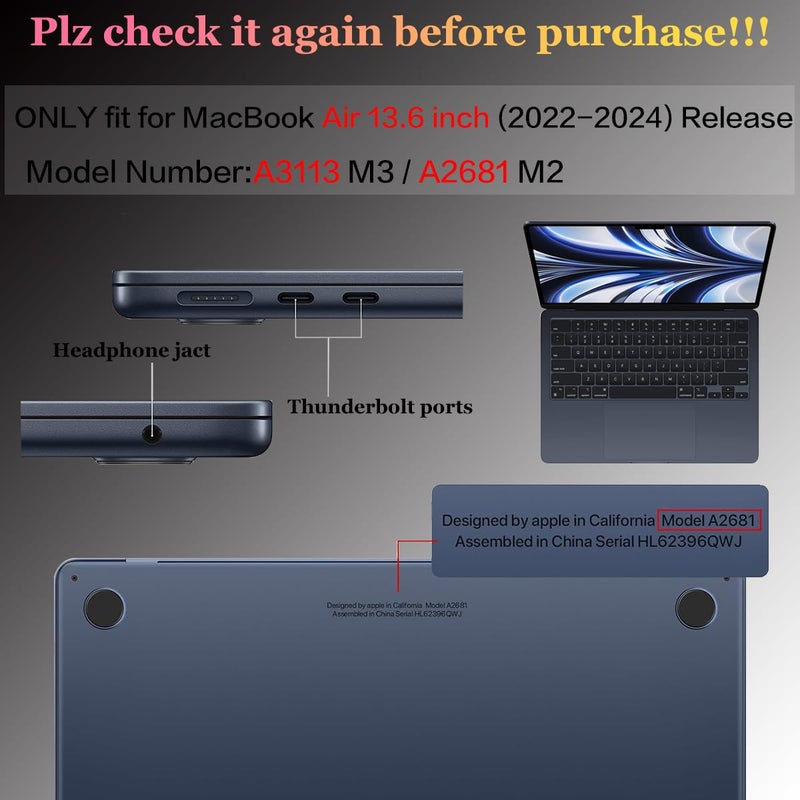 Cissook For Macbook Air M2 M3 13.6 Inch Case 2022 2023 2024 Release  Flower Hard Shell Case With Keyboard Cover + Otg Adapter For Macbook Air A3113 M3 / A2681 M2 Case With Touch Id 2022-2024 - Image 2