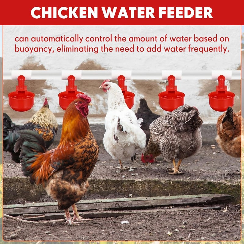 LemonRoad 30 Set Automatic Chicken Waterer Cups with 1/2" PVC Tee Fittings Chicken Drinking Bowl, Mounting Hole Opener, Water Feeder System for Duck, Goose, Turkey(Red) - Image 5