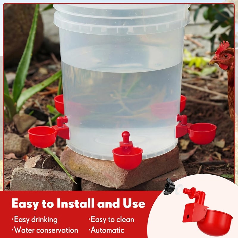 LemonRoad 30 Set Automatic Chicken Waterer Cups with 1/2" PVC Tee Fittings Chicken Drinking Bowl, Mounting Hole Opener, Water Feeder System for Duck, Goose, Turkey(Red) - Image 4