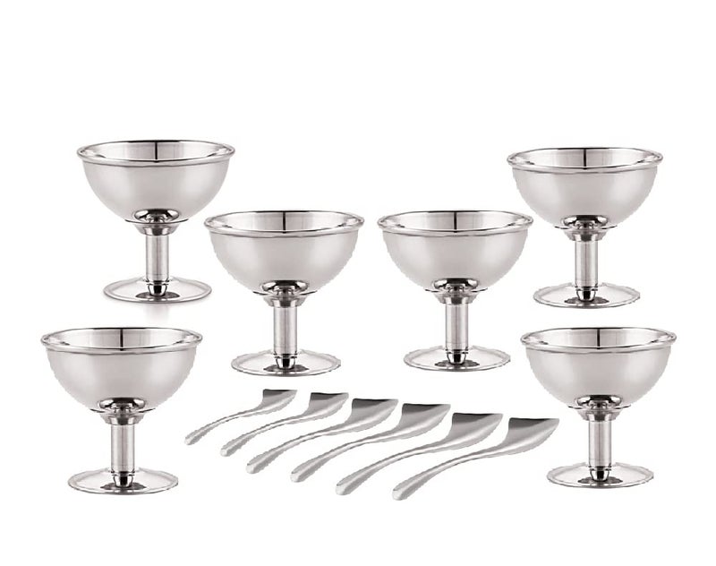 FINALITY Stainless Steel Dandi Ice Cream Cup with Spoon Set of 6, Color-Silver, Capacity -100ml Each Cup - Image 1