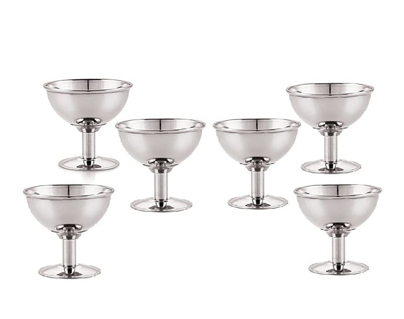 FINALITY Stainless Steel Dandi Ice Cream Cup with Spoon Set of 6, Color-Silver, Capacity -100ml Each Cup - Image 2