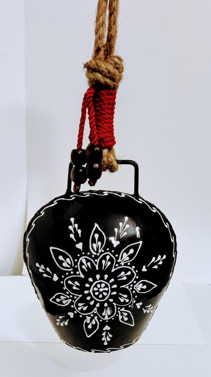 MIRAMAYEE Red Black Combo Religious Spiritual Hand Crafted Iron Bells Door Hanging Decorative Bell Cow Bell for Luck and Evil Protector 6 Inches - Image 4