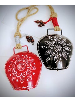 MIRAMAYEE MIRAMAYEE Red Black Combo Religious Spiritual Hand Crafted Iron Bells Door Hanging Decorative Bell Cow Bell for Luck and Evil Protector 6 Inches  - Image 1