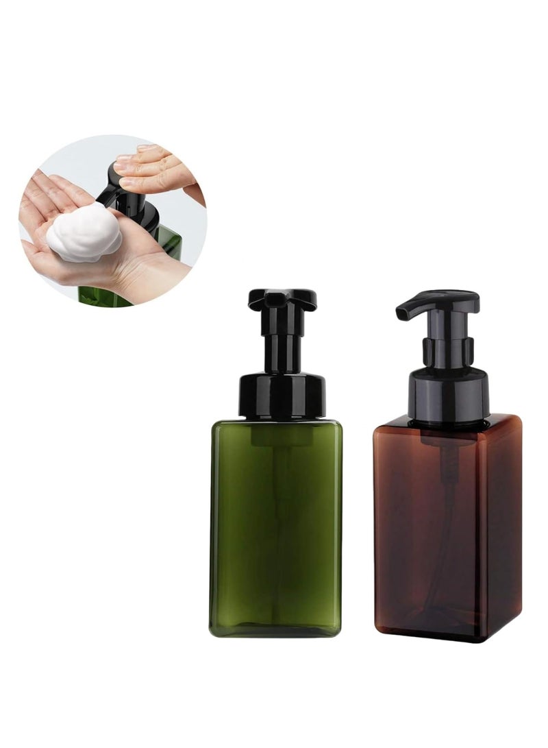 Foaming Soap Dispenser, 450ml (15oz) Refillable Pump Bottle Plastic for Liquid Soap, Shampoo, Body Wash (2 Pcs) (Amber Brown,Green) - Image 1